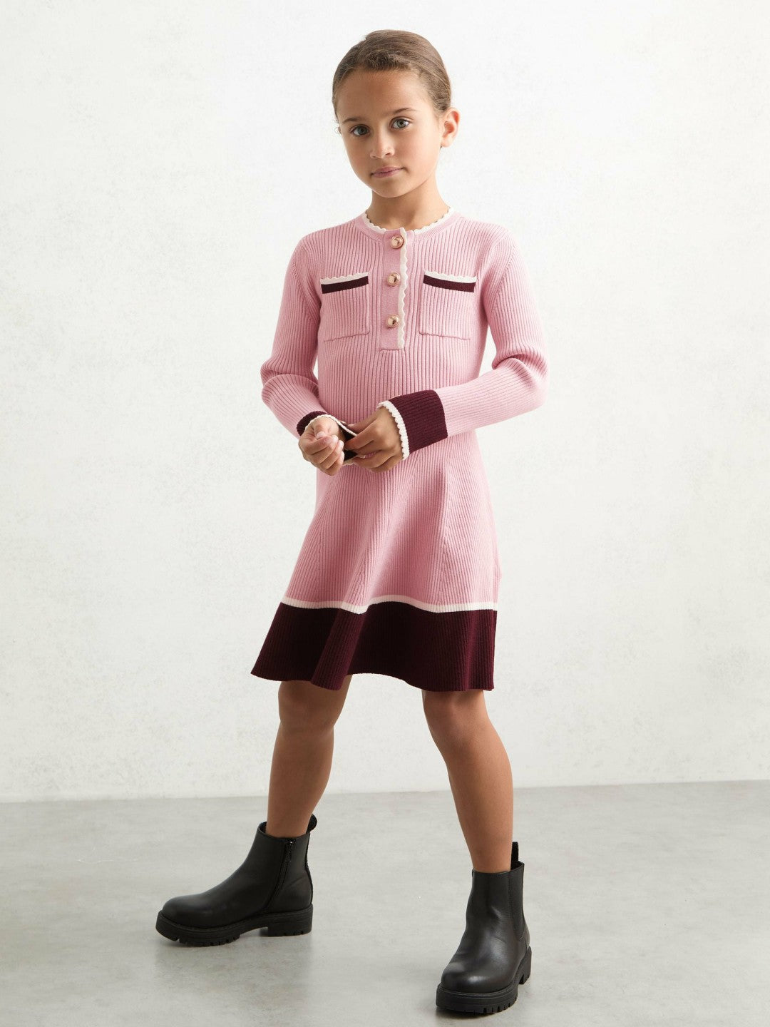 3-9 yrs Scallop-Trim Rib-Knit Dress in Pink | Reiss Children & Baby New