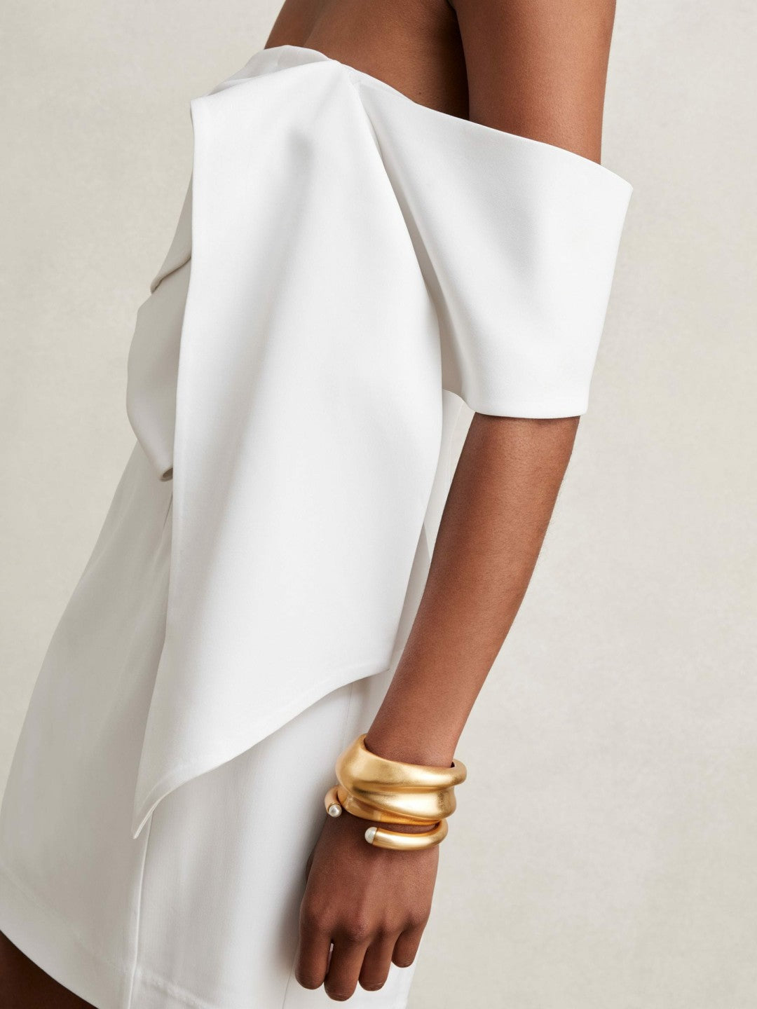 Sculptural Off-Shoulder Mini Dress in Ivory | Reiss Women Exclusive