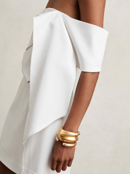 Sculptural Off-Shoulder Mini Dress in Ivory | Reiss Women Exclusive