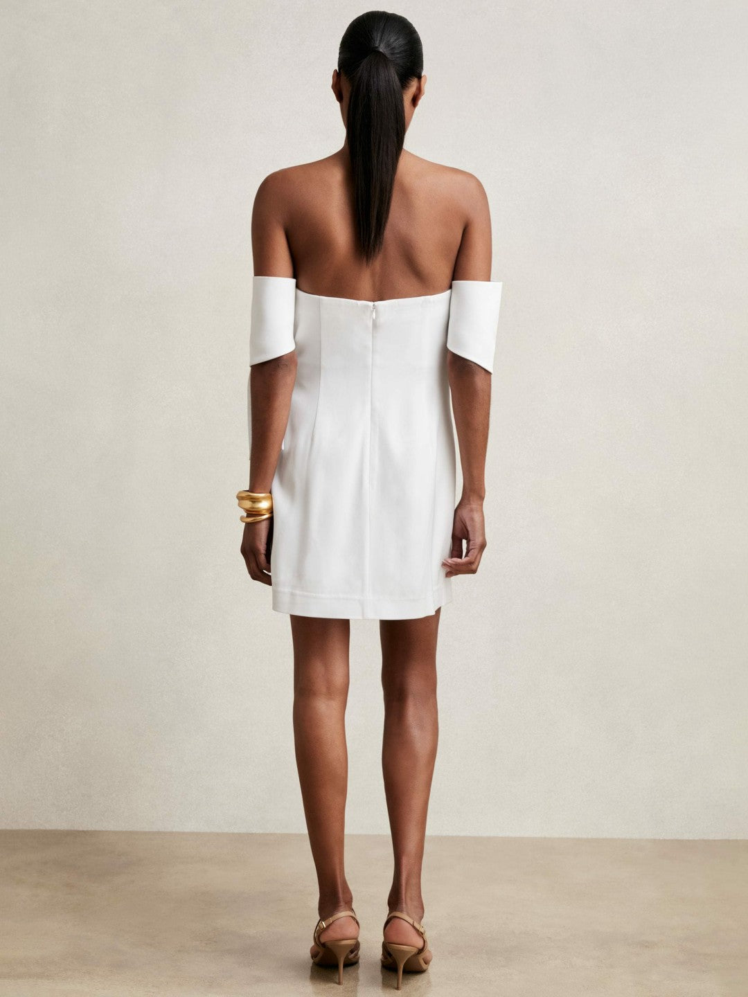 Sculptural Off-Shoulder Mini Dress in Ivory | Reiss Women Exclusive