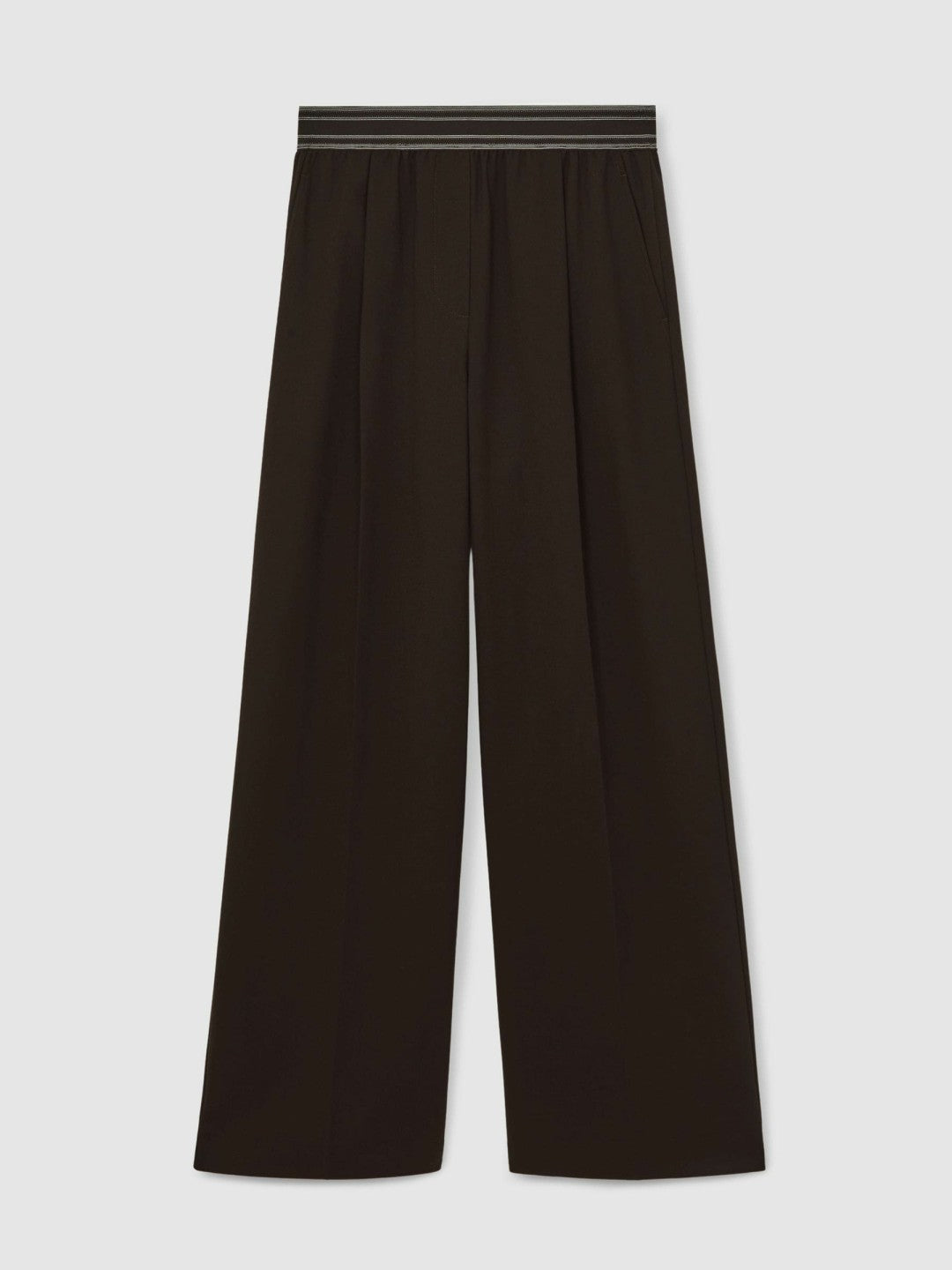 Petite Wide-Leg Contrast-Waistband Trousers in Chocolate Brown | Reiss Women New