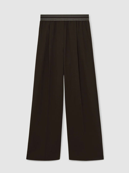 Petite Wide-Leg Contrast-Waistband Trousers in Chocolate Brown | Reiss Women New