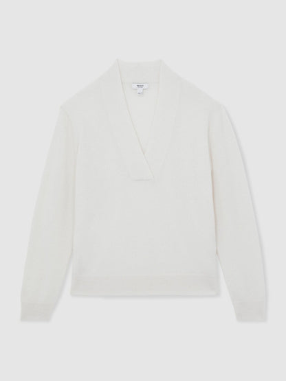 Cashmere V-Neck Jumper in Cream | Reiss Women Featured