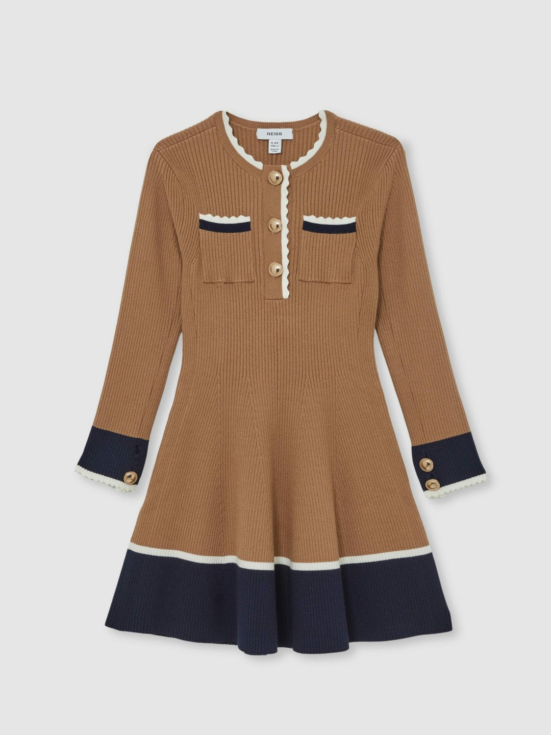 9-13 yrs Scallop-Trim Rib-Knit Dress in Camel | Reiss Children & Baby Best Seller