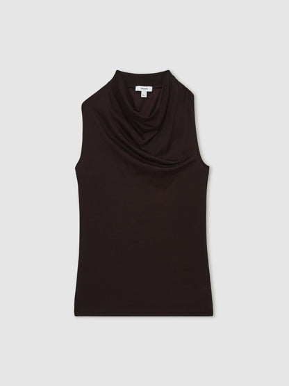 Cotton-Blend Cowl-Neck Sleeveless Top in Plum Purple | Reiss Women Premium