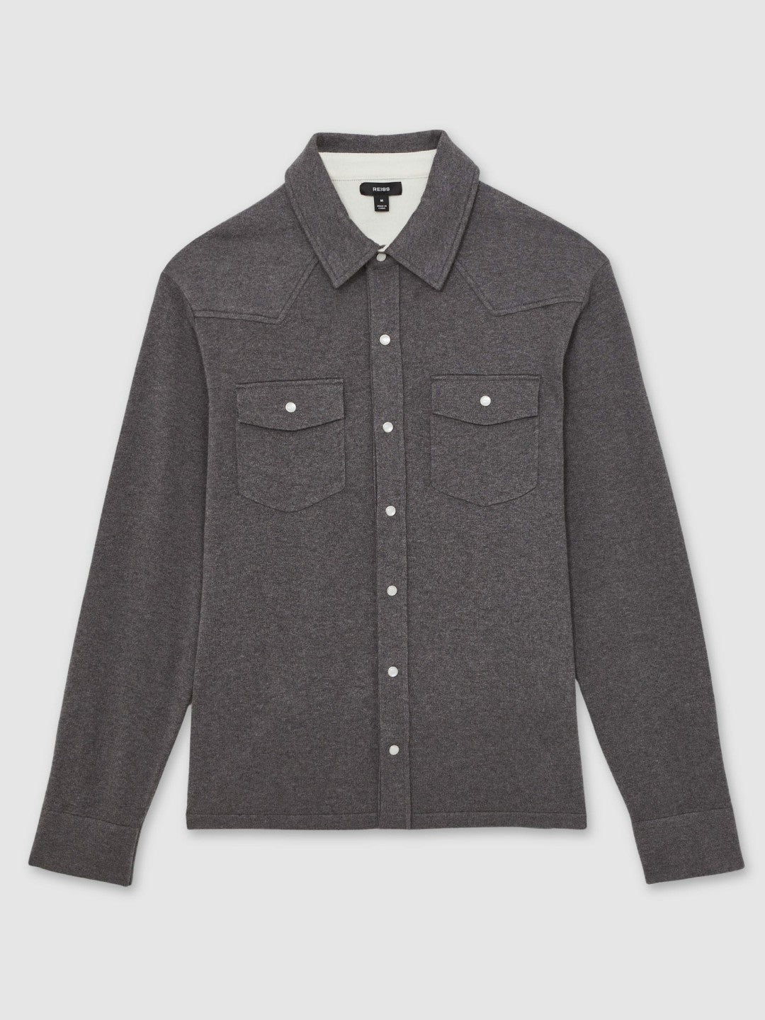 Cotton-Cashmere Western Knitted Shirt in Charcoal Grey | Reiss Men Exclusive