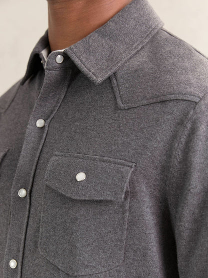Cotton-Cashmere Western Knitted Shirt in Charcoal Grey | Reiss Men Exclusive