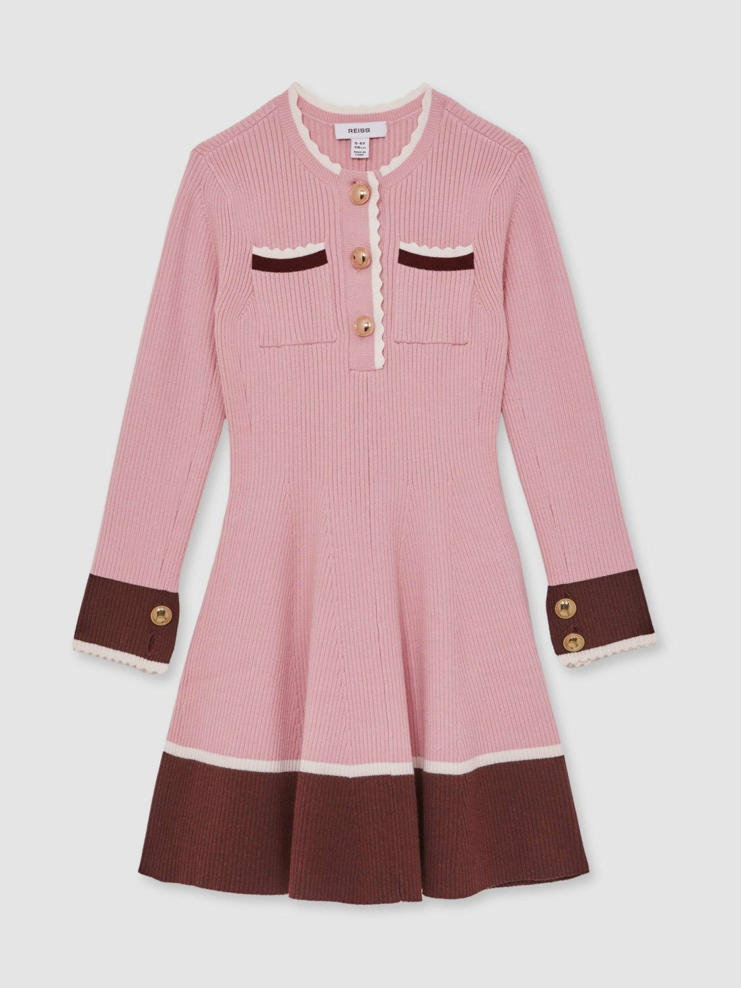 13-14 yrs Scallop-Trim Rib-Knit Dress in Pink | Reiss Children & Baby Exclusive
