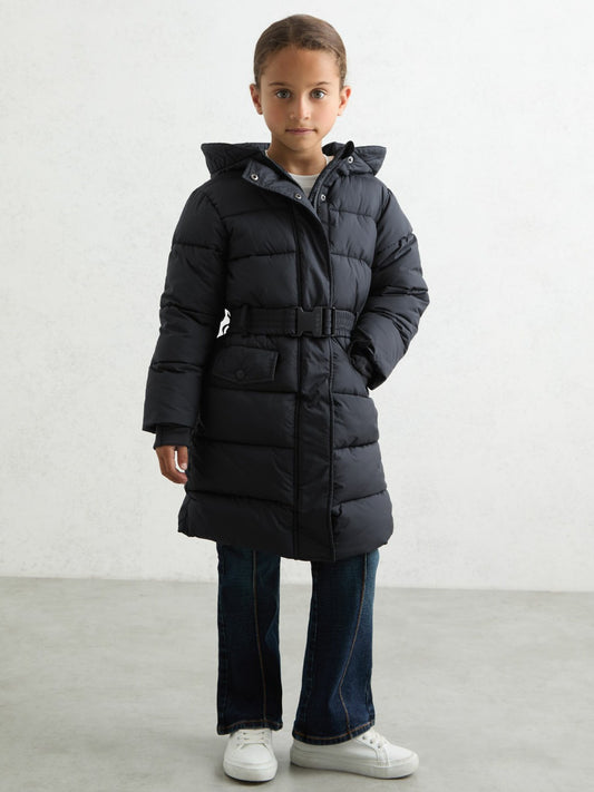 Longline Hooded Puffer Coat in Navy | Reiss Children & Baby New