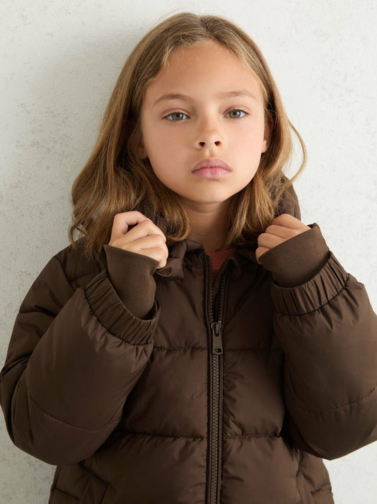 9-13 yrs Short Hooded Puffer Coat in Chocolate | Reiss Children & Baby Premium