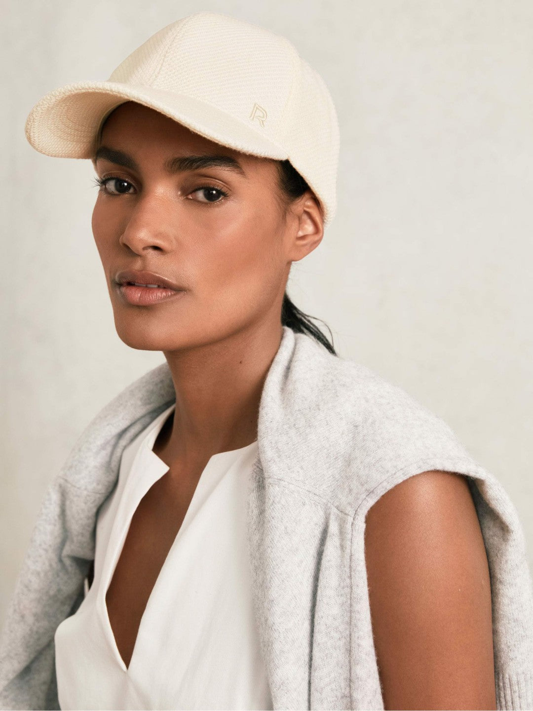 Waffle-Knit Baseball Cap in Neutral | Reiss Women Featured