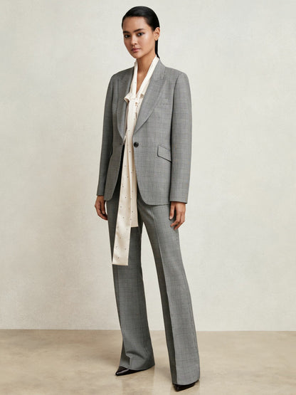 Petite Check Flared Suit Trousers in Grey | Reiss Women Premium