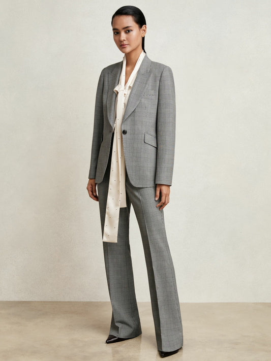 Petite Check Flared Suit Trousers in Grey | Reiss Women Premium