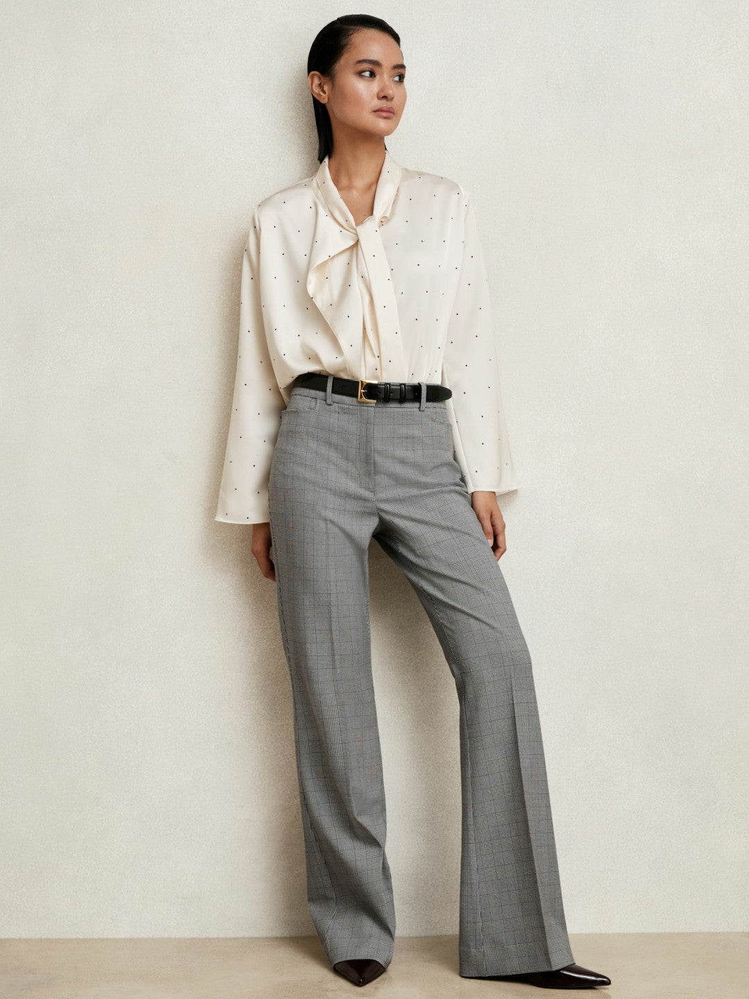 Petite Check Flared Suit Trousers in Grey | Reiss Women Premium