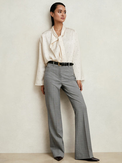 Petite Check Flared Suit Trousers in Grey | Reiss Women Premium