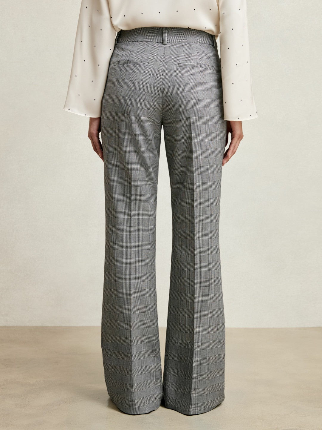 Petite Check Flared Suit Trousers in Grey | Reiss Women Premium