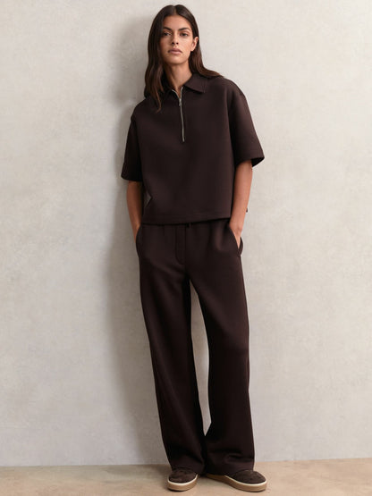 Short-Sleeve Half-Zip Sweatshirt in Plum Purple | Reiss Women Exclusive
