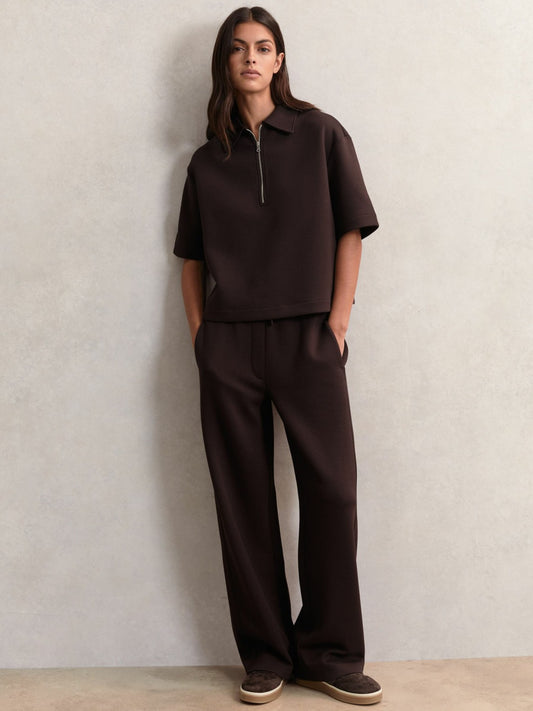 Short-Sleeve Half-Zip Sweatshirt in Plum Purple | Reiss Women Exclusive