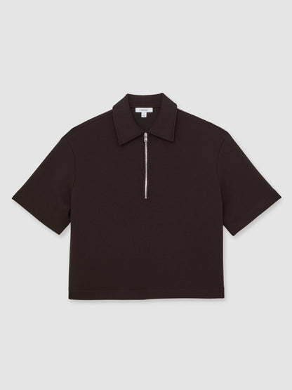 Short-Sleeve Half-Zip Sweatshirt in Plum Purple | Reiss Women Exclusive