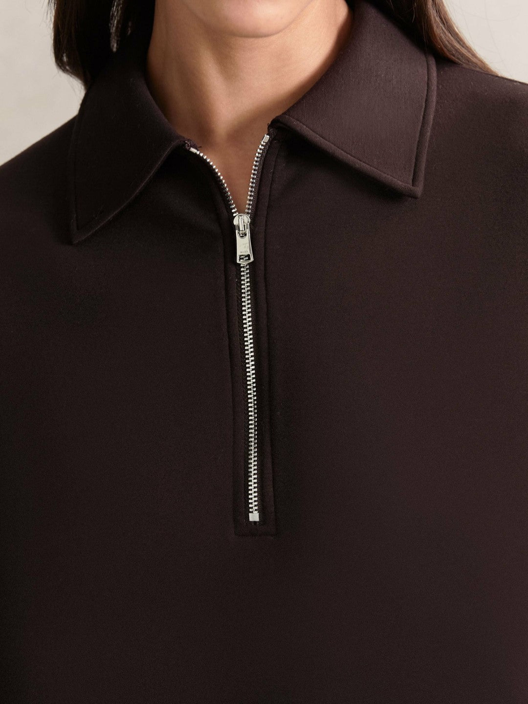 Short-Sleeve Half-Zip Sweatshirt in Plum Purple | Reiss Women Exclusive