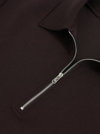Short-Sleeve Half-Zip Sweatshirt in Plum Purple | Reiss Women Exclusive