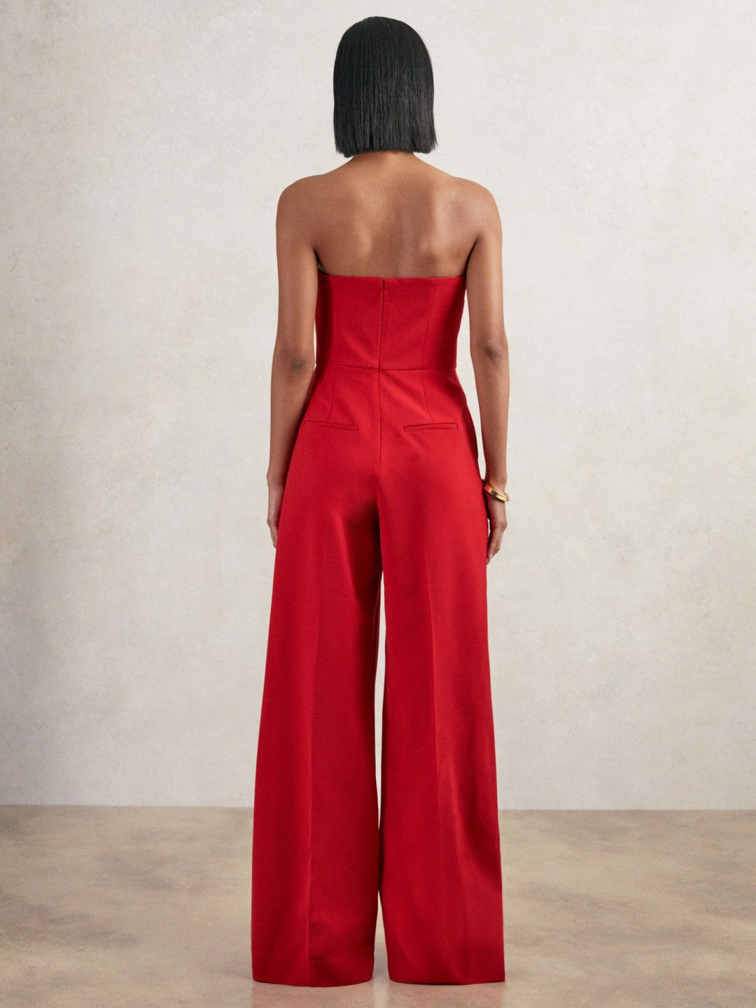 Structured Strapless Wide-Leg Jumpsuit in Red | Reiss Women Featured