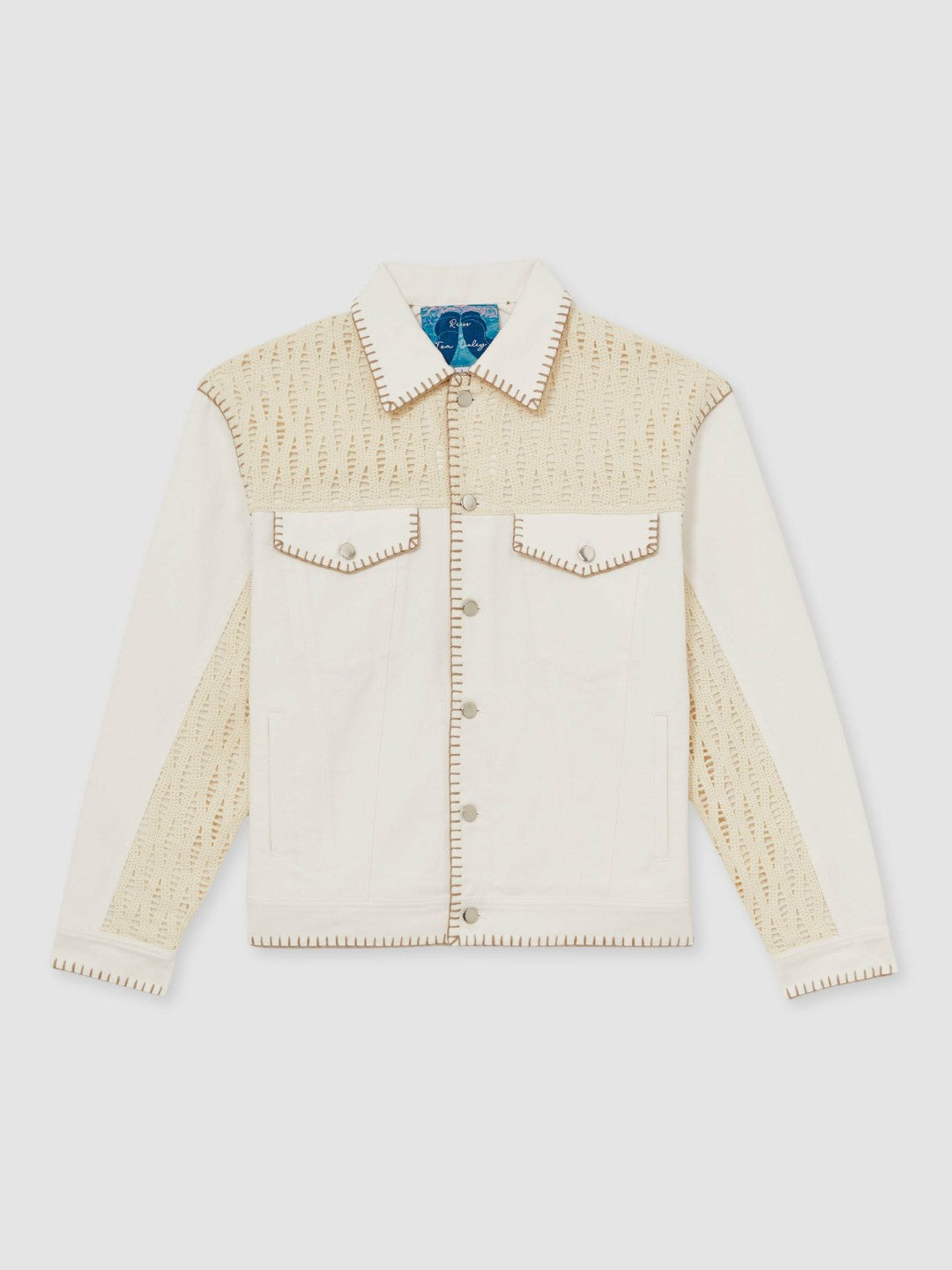 | Tom Daley Crochet Denim Jacket in Off White | Reiss Men Best Seller