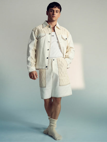 | Tom Daley Crochet Denim Jacket in Off White | Reiss Men Best Seller