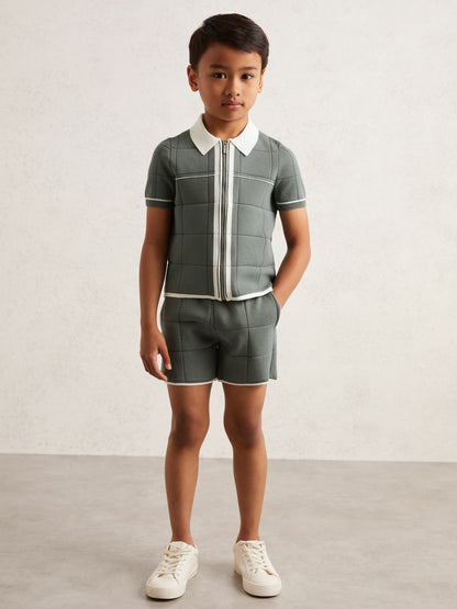 9-12 yrs Tipped Knit Stitch-Detail Shorts in Dark Sage Green | Reiss Children & Baby Popular