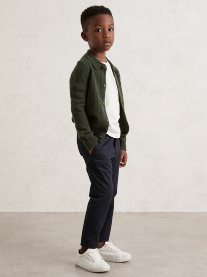 3-9 yrs Wool V-Stitch Button-Through Cardigan in Forest Green | Reiss Children & Baby Signature