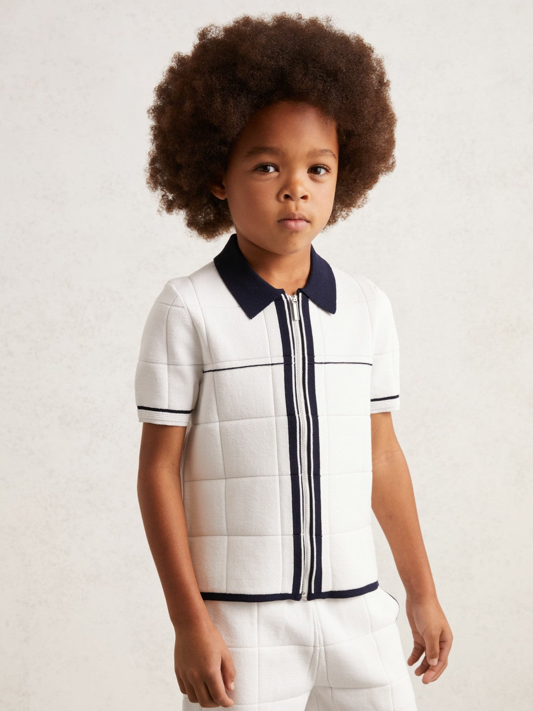 9-13 yrs Tipped Knit Zip-Through Shirt in White/Navy | Reiss Children & Baby Popular