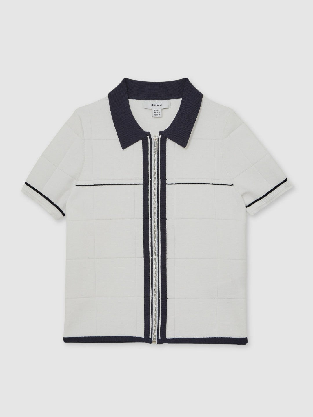 3-9 yrs Tipped Knit Zip-Through Shirt in White/Navy | Reiss Children & Baby Featured