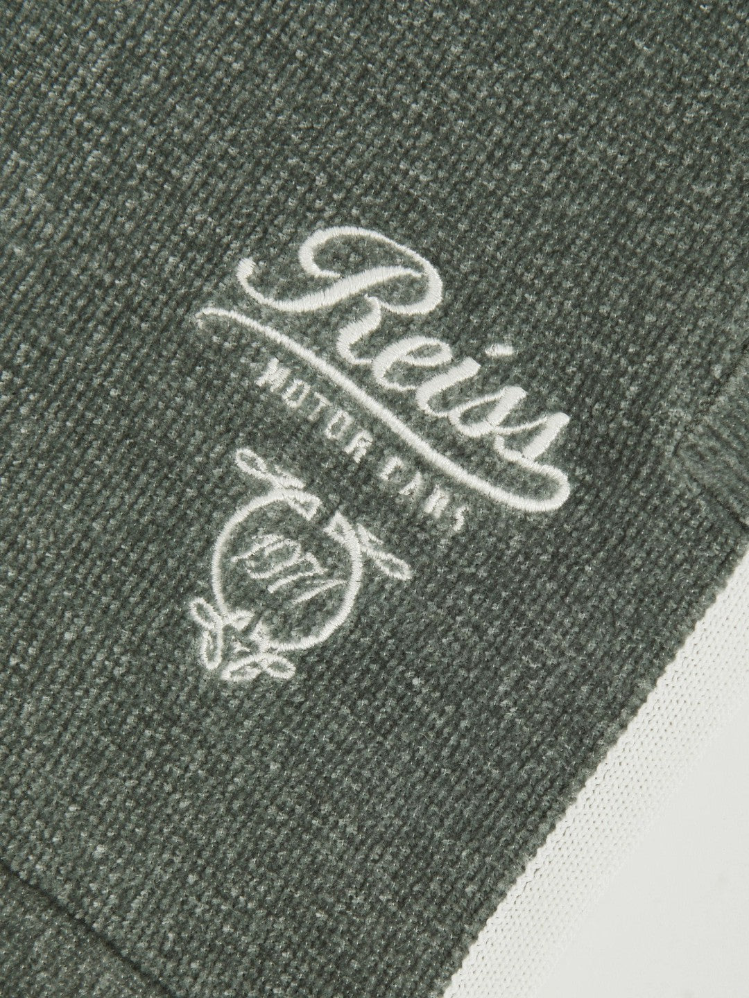 9-13 yrs Chenille Tipped Motor Cars Shorts in Dark Sage Green/White | Reiss Children & Baby Signature