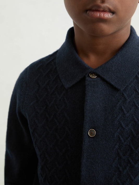 9-13 yrs Wool V-Stitch Button-Through Cardigan in Navy Blue | Reiss Children & Baby New