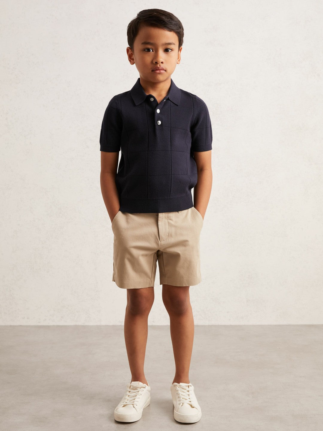 13-14 yrs Stitch-Detail Press-Stud Polo Shirt in Navy Blue | Reiss Children & Baby Exclusive
