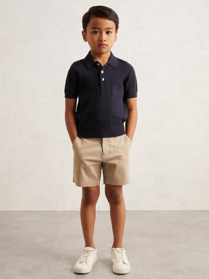 13-14 yrs Stitch-Detail Press-Stud Polo Shirt in Navy Blue | Reiss Children & Baby Exclusive