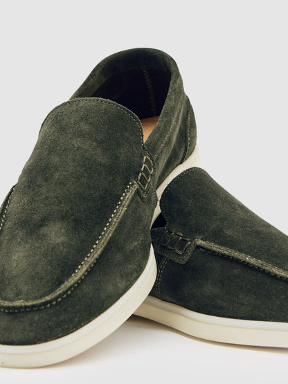 Suede Slip-On Loafers in Forest Green | Reiss Men Best Seller