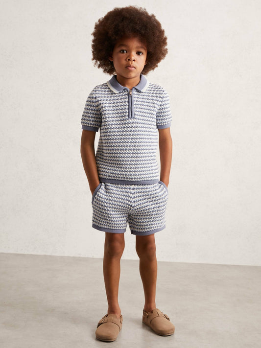 3-9 yrs Knitted Stripe Half-Zip Polo Shirt in Blue/White | Reiss Children & Baby Featured