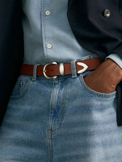 Leather Western Belt in Tan Brown | Reiss Men Premium