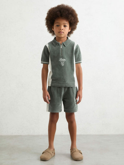 13-14 yrs Chenille Tipped Motor Cars Shorts in Dark Sage Green/White | Reiss Children & Baby Exclusive