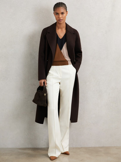 Wool-Blend Colourblock Knit Jumper with Cashmere in Toffee Brown/Navy/Neutral | Reiss Women Best Seller