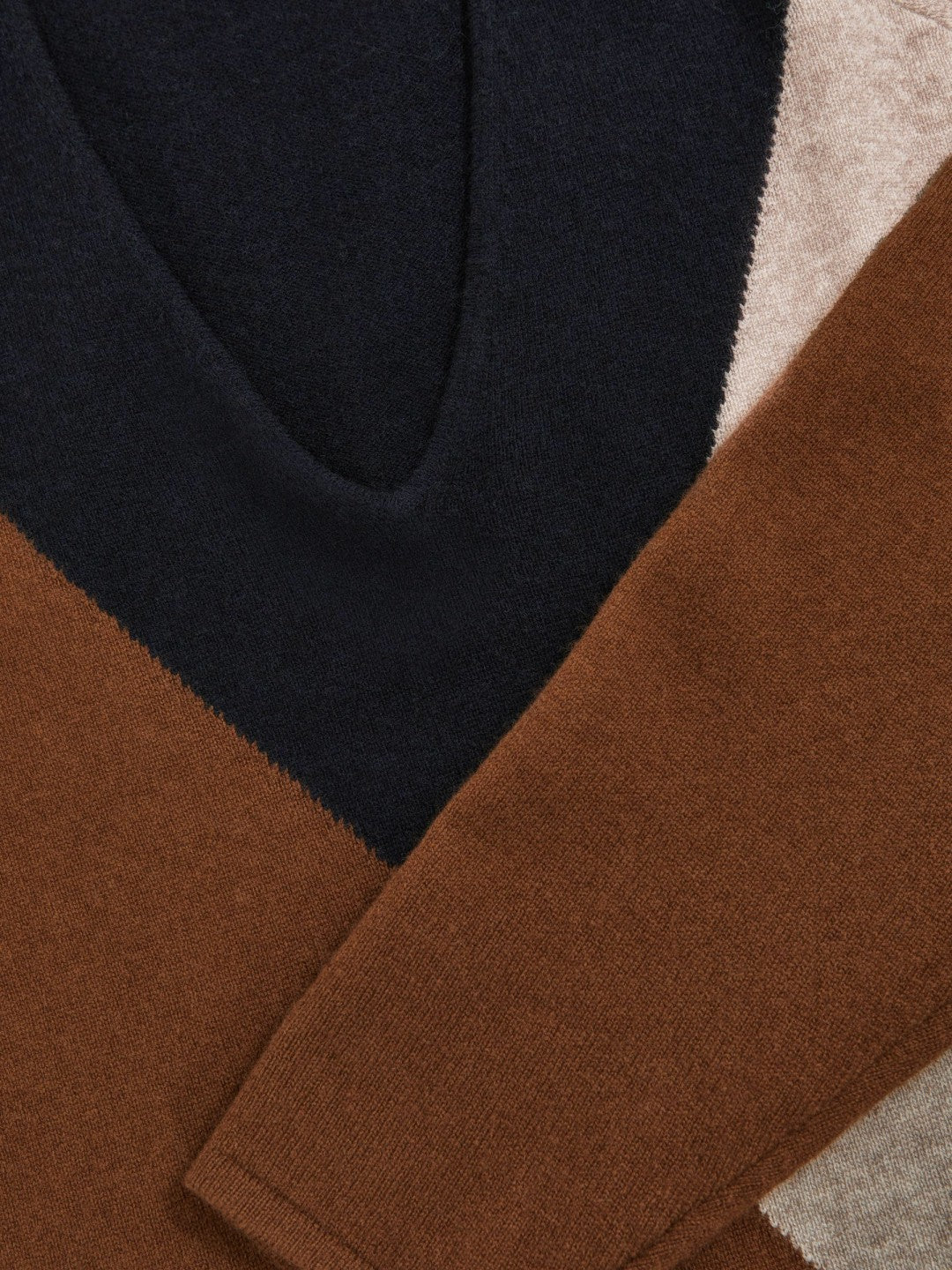 Wool-Blend Colourblock Knit Jumper with Cashmere in Toffee Brown/Navy/Neutral | Reiss Women Best Seller