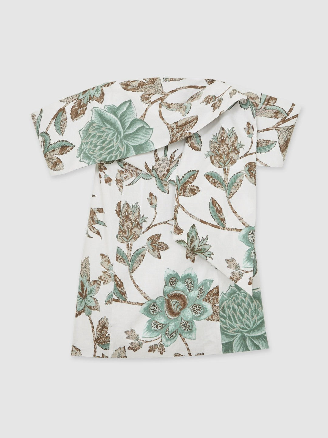 Sculpted Off-Shoulder Floral Mini Dress Linen-Cotton in Ivory | Reiss Women Exclusive