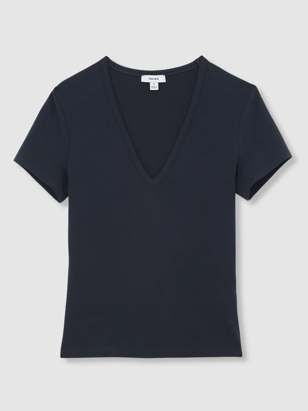 Stretch Cotton V-Neck T-Shirt in Navy | Reiss Women New