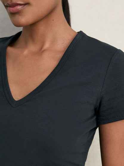 Stretch Cotton V-Neck T-Shirt in Navy | Reiss Women New