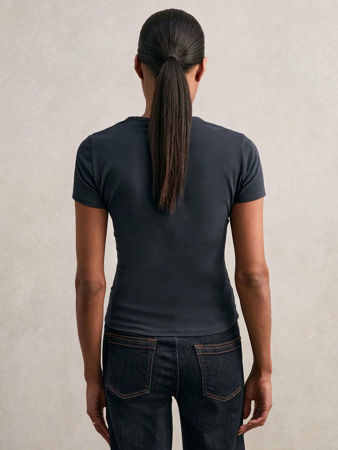 Stretch Cotton V-Neck T-Shirt in Navy | Reiss Women New