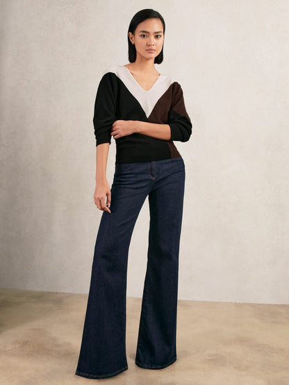 Wool-Blend Colourblock Knit Jumper with Cashmere in Black/Burgundy/Cream | Reiss Women Recommended