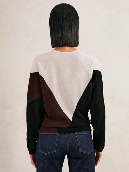 Wool-Blend Colourblock Knit Jumper with Cashmere in Black/Burgundy/Cream | Reiss Women Recommended