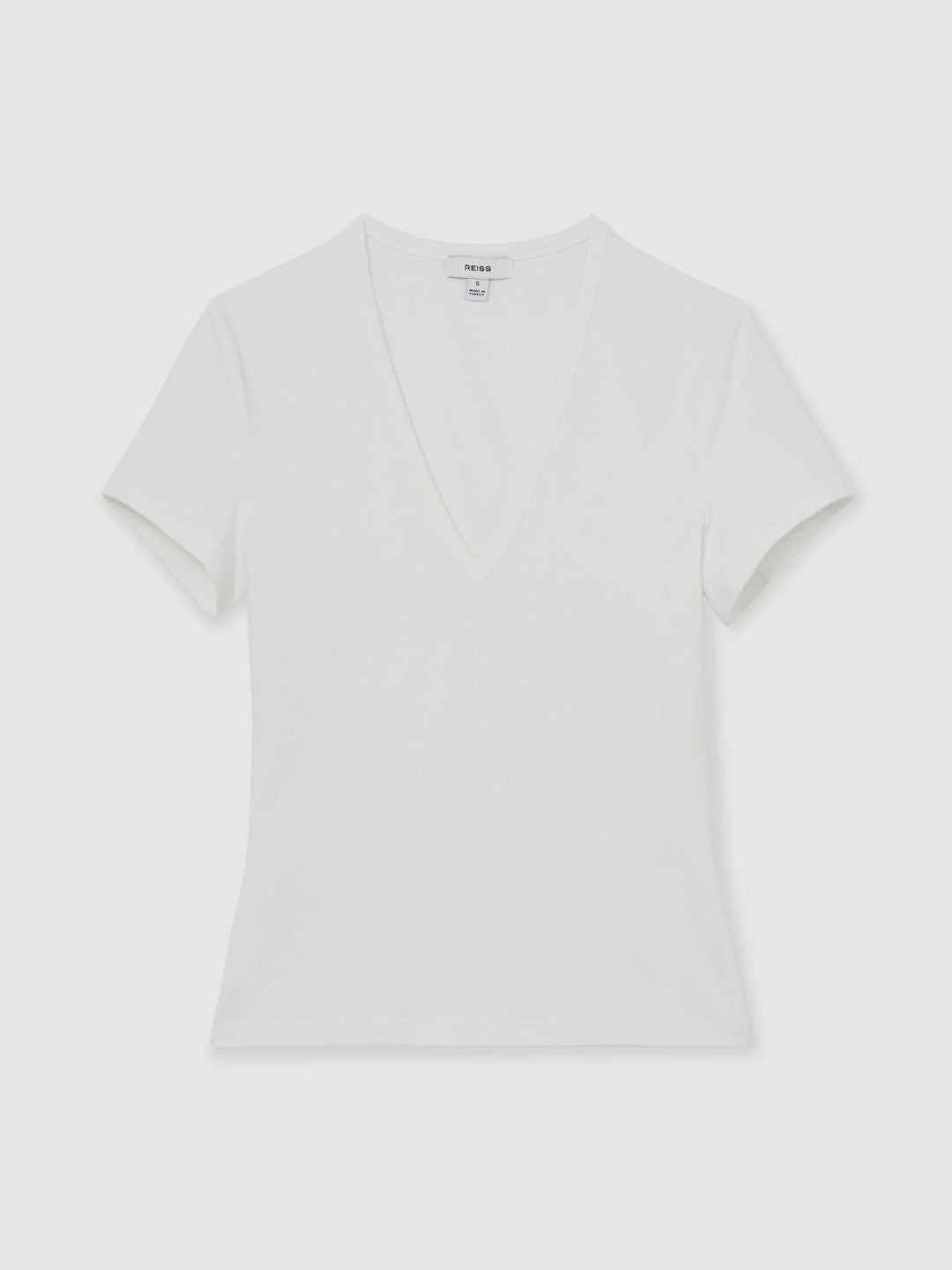 Stretch Cotton V-Neck T-Shirt in White | Reiss Women Premium