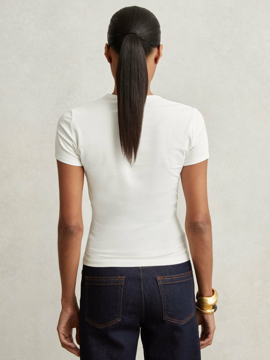 Stretch Cotton V-Neck T-Shirt in White | Reiss Women Premium